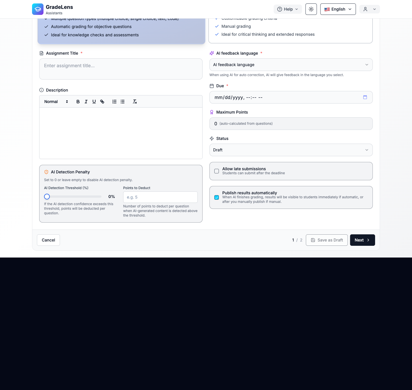Créer un devoir (assistant)