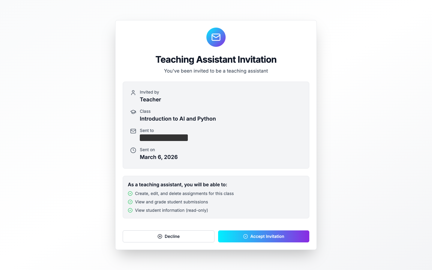 Page d'invitation de l'assistant