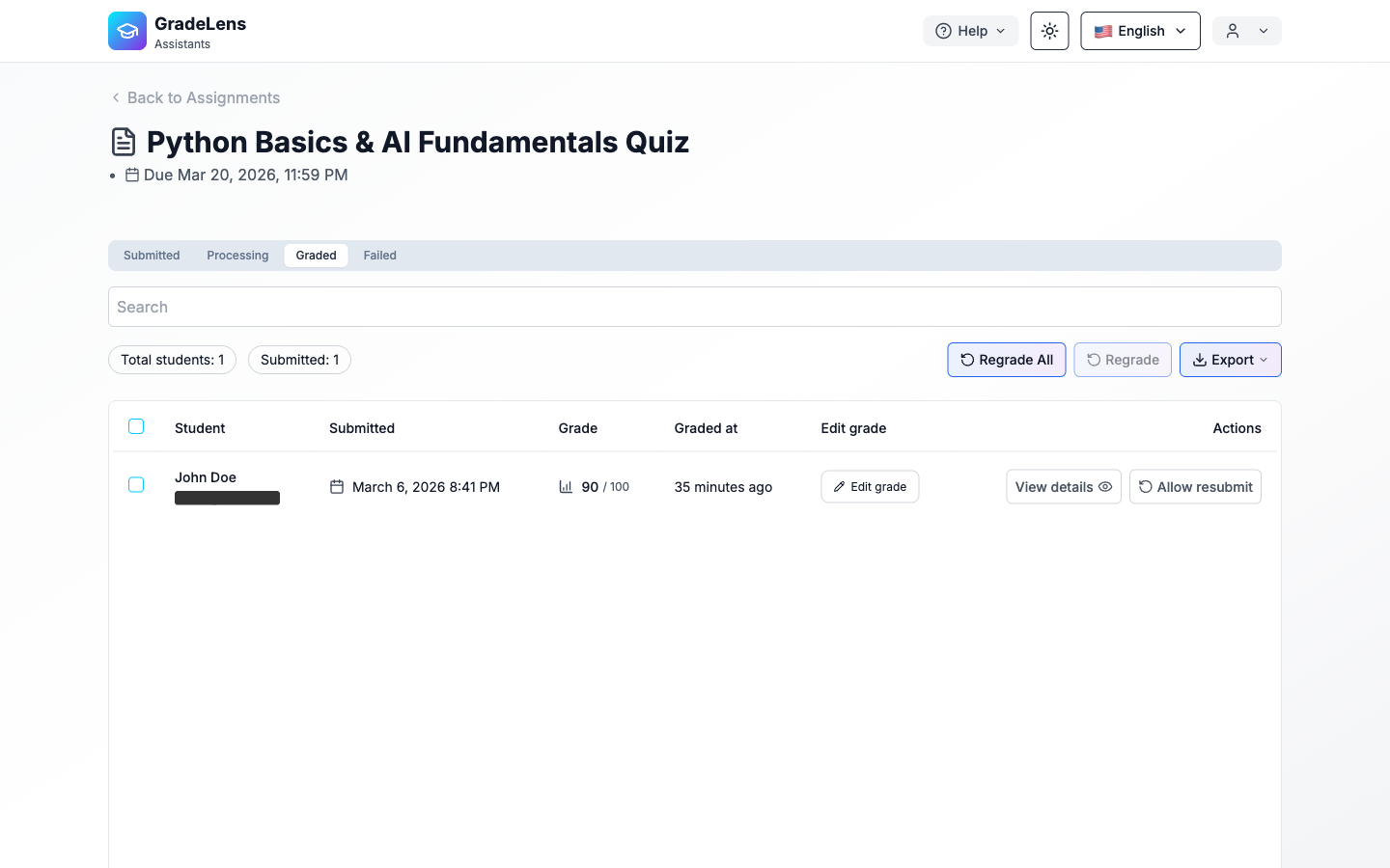 Soumissions notées (assistant)
