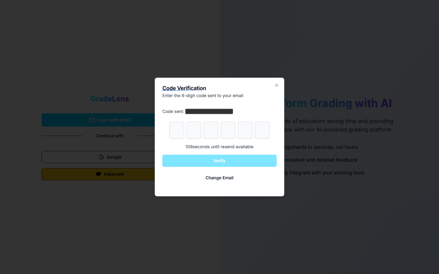 Écran de vérification du code