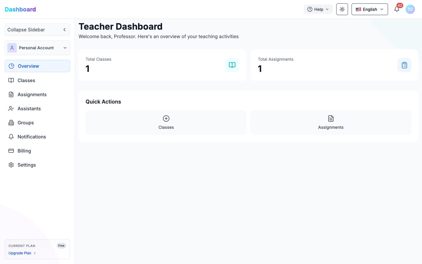 Tableau de bord enseignant